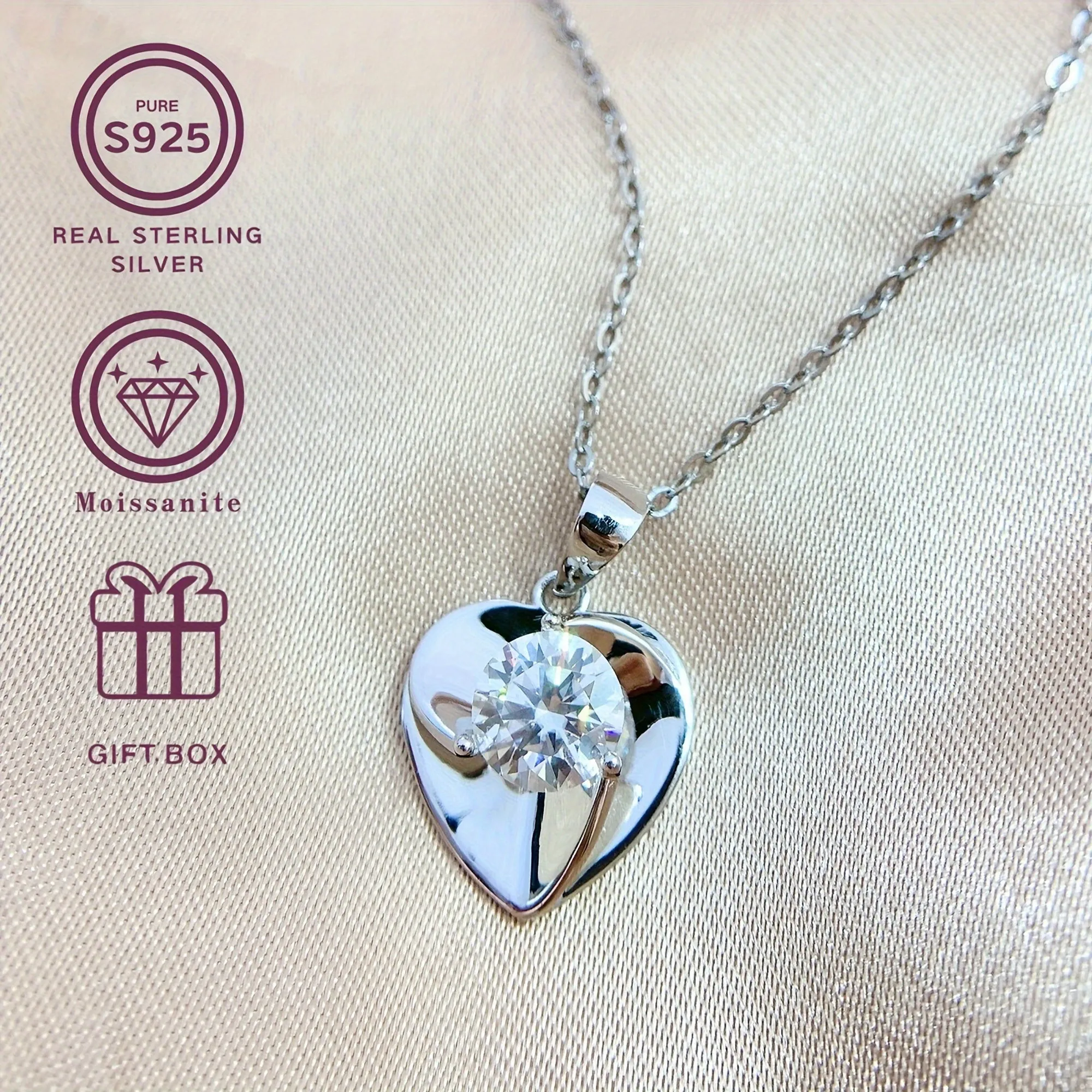 S925 Silver Heart Moissanite Necklace for Birthdays