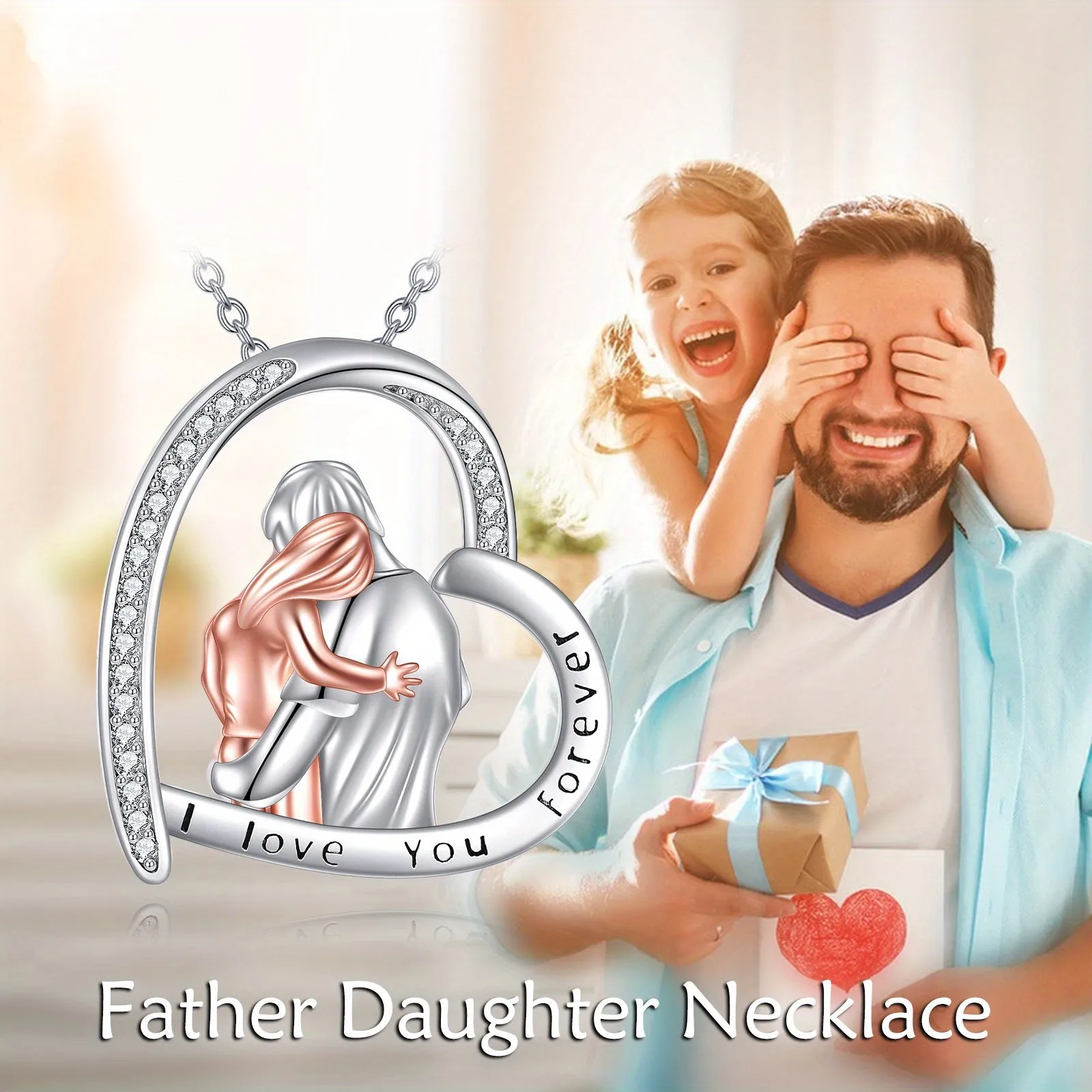 S925 Sterling Silver Father Daughter Necklace Love Heart Jewellery