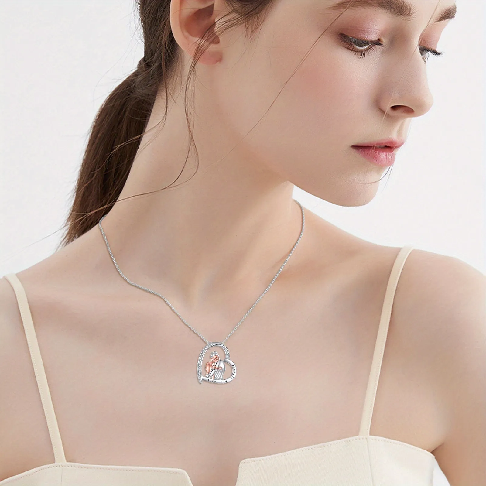 S925 Sterling Silver Father Daughter Necklace Love Heart Jewellery