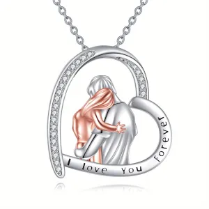 S925 Sterling Silver Father Daughter Necklace Love Heart Jewellery