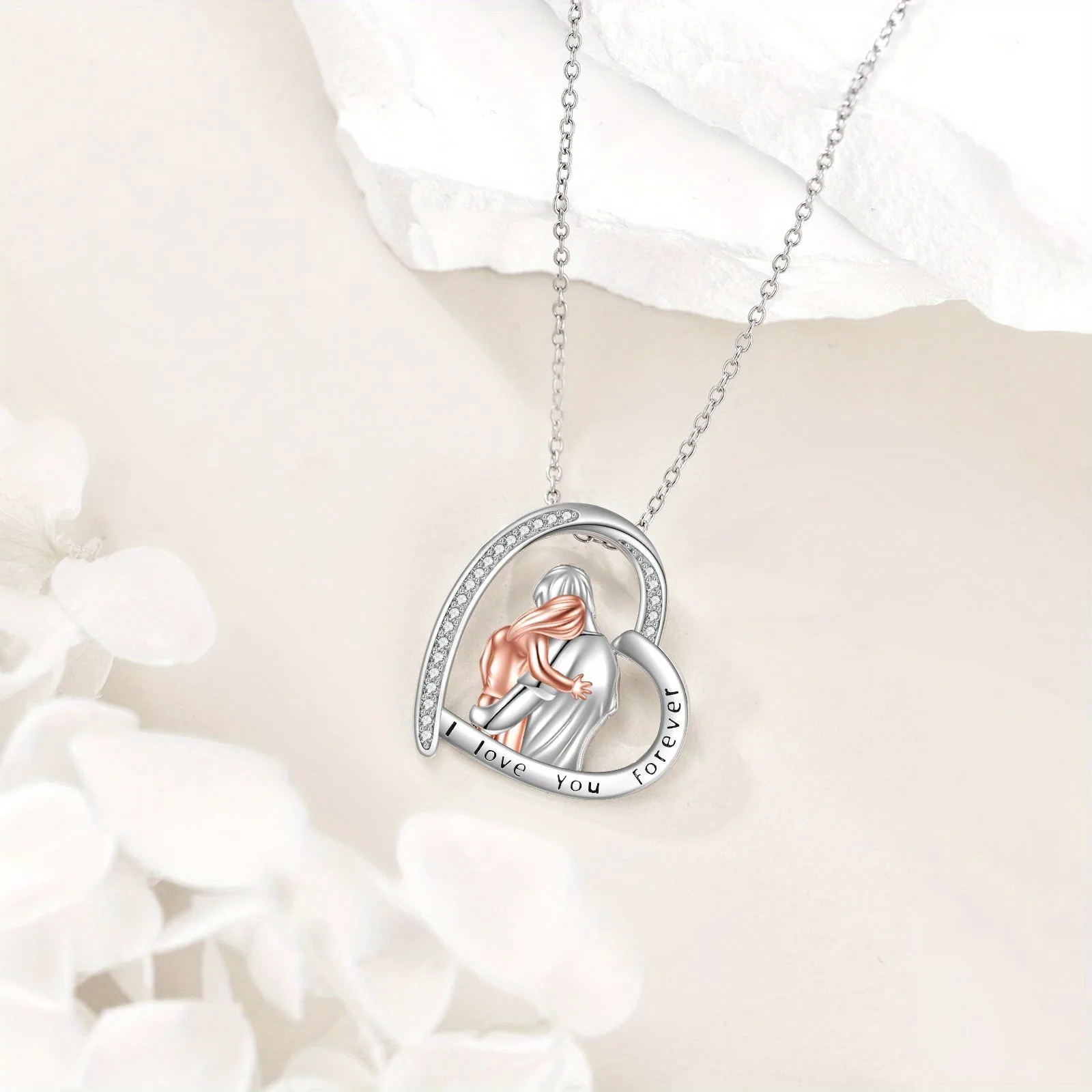 S925 Sterling Silver Father Daughter Necklace Love Heart Jewellery