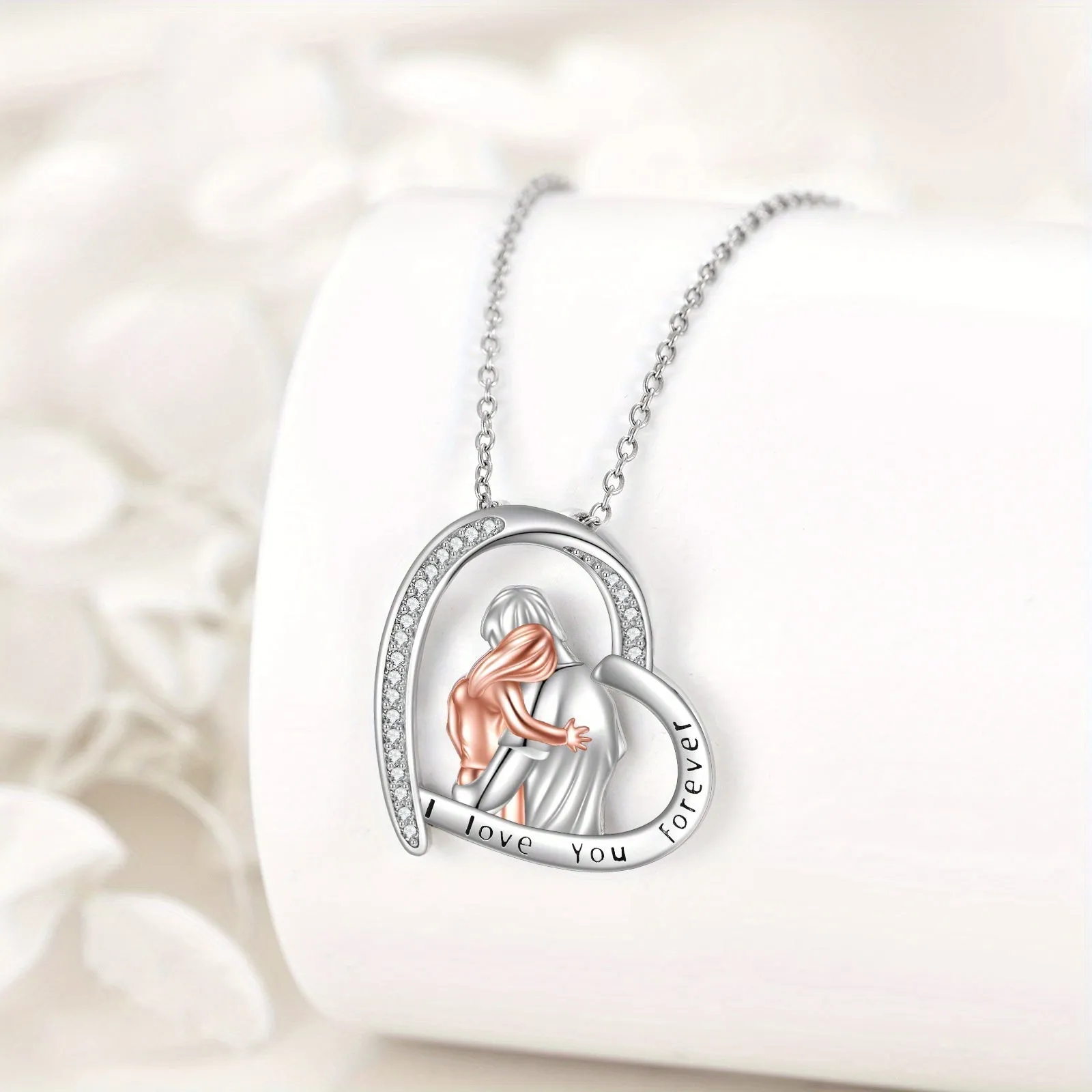 S925 Sterling Silver Father Daughter Necklace Love Heart Jewellery