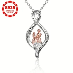 S925 Two Tone Heart Pendant Necklace Mother's Gift