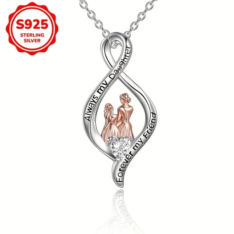 S925 Two Tone Heart Pendant Necklace Mother's Gift