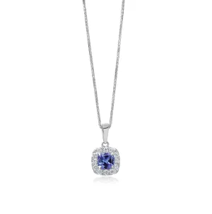 Sabel Collection 14K White Gold Cushion Tanzanite and Diamond Pendant