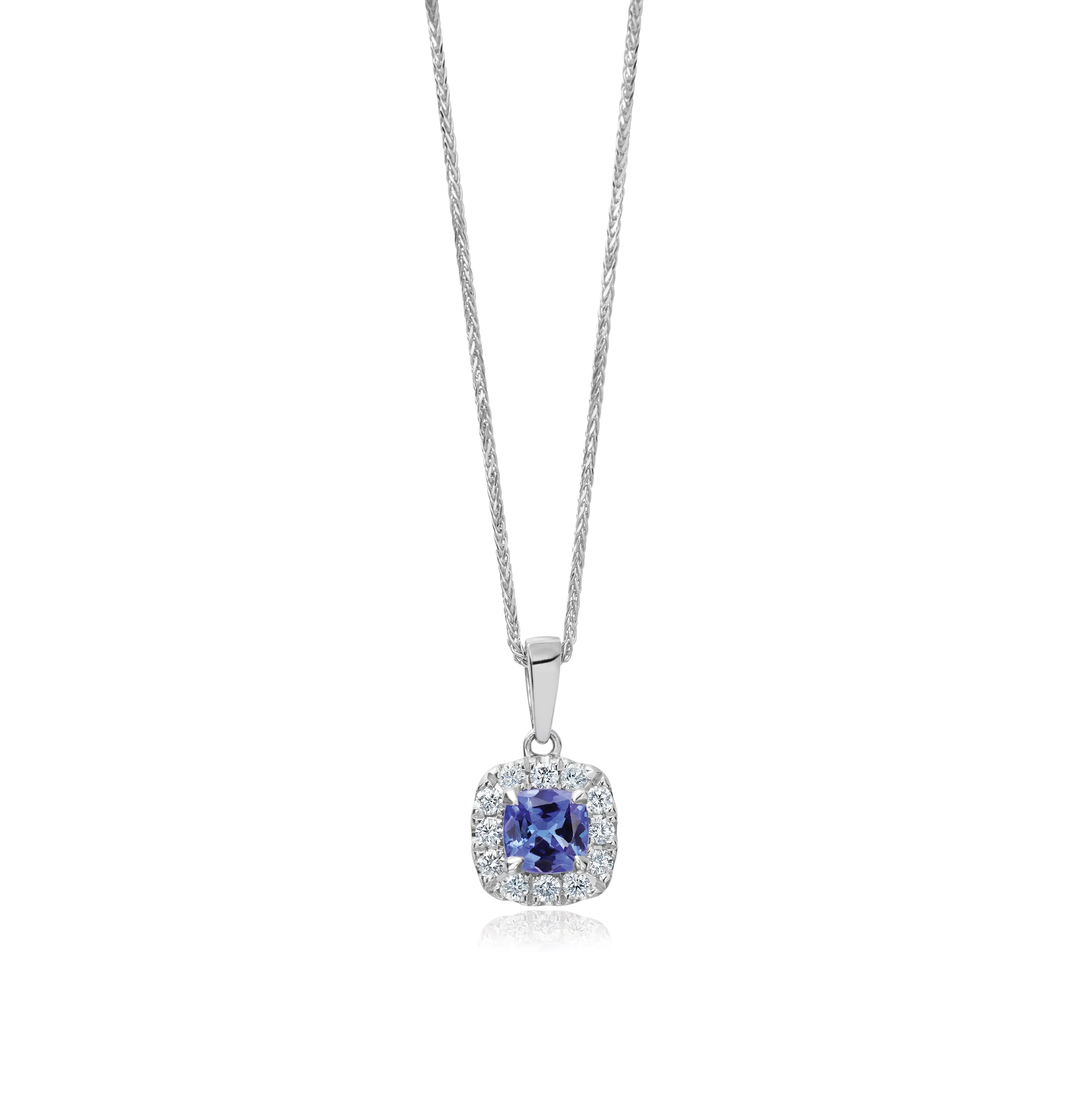 Sabel Collection 14K White Gold Cushion Tanzanite and Diamond Pendant