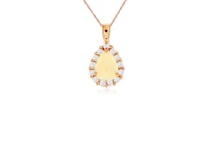 Sabel Collection Rose Gold Pear Opal and Diamond Halo Pendant