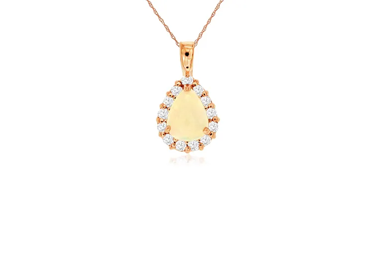 Sabel Collection Rose Gold Pear Opal and Diamond Halo Pendant