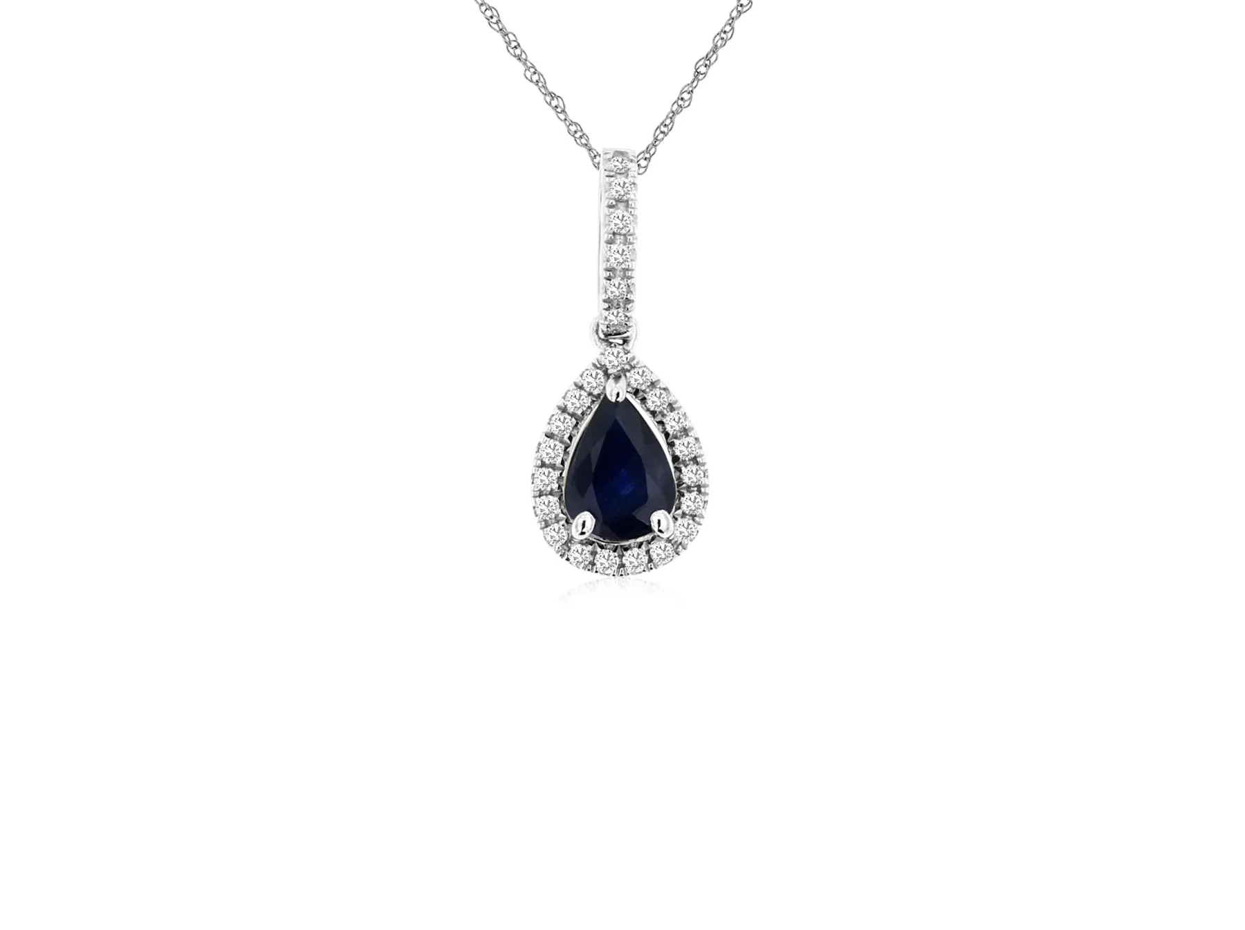 Sabel Collection White Gold Pear Sapphire and Diamond Pendant