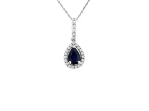 Sabel Collection White Gold Pear Sapphire and Diamond Pendant