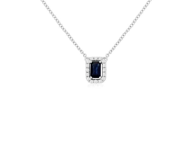 Sabel Collection White Gold Sapphire and Diamond Halo Pendant