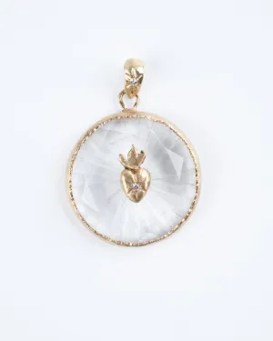 sacred heart large round amulet - 14k yellow gold