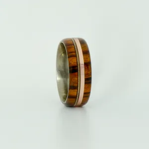 SALE RING -  Titanium, Ironwood, Rose Gold, & Guitar String - Size 9.75