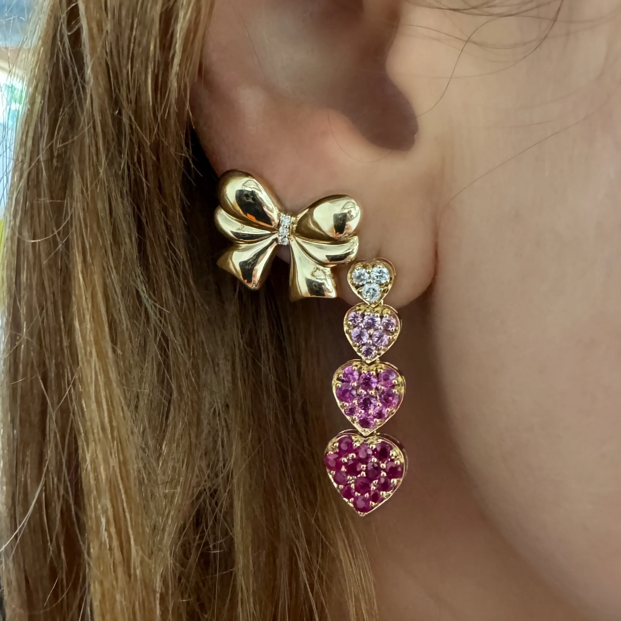 Sapphire & Ruby Graduated Heart Drop Earrings