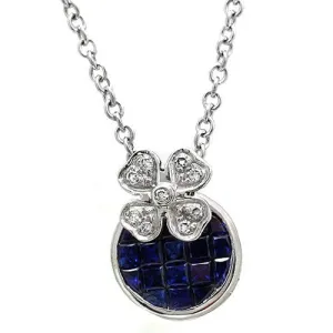 Sapphire Diamond Flower Pendant Necklace In 18k White Gold
