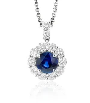 Sapphire Halo Diamond Pendant Necklace -MP2047