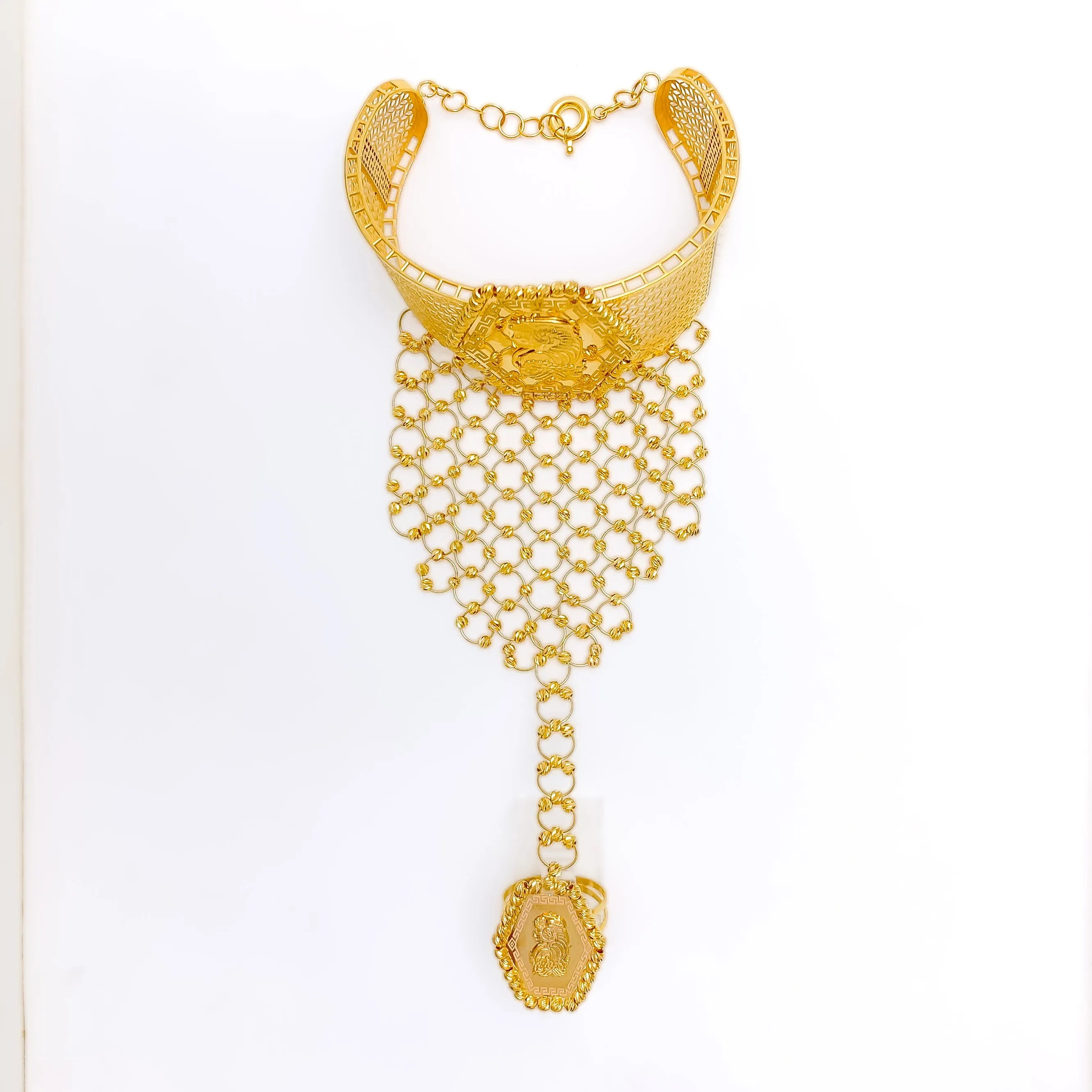 Sculptural Hexagonal 21K Gold Panchangala Bangle Bracelet