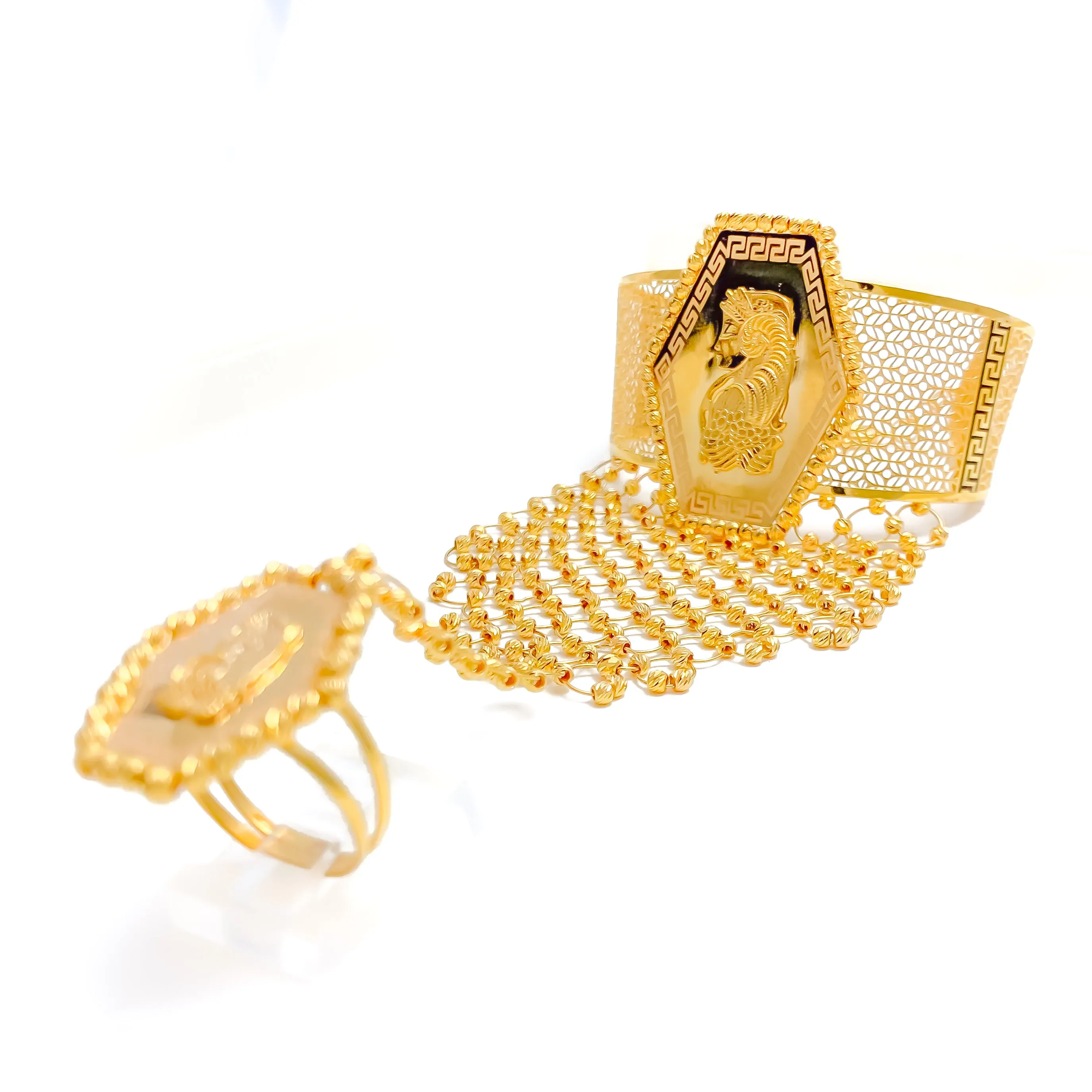 Sculptural Hexagonal 21K Gold Panchangala Bangle Bracelet