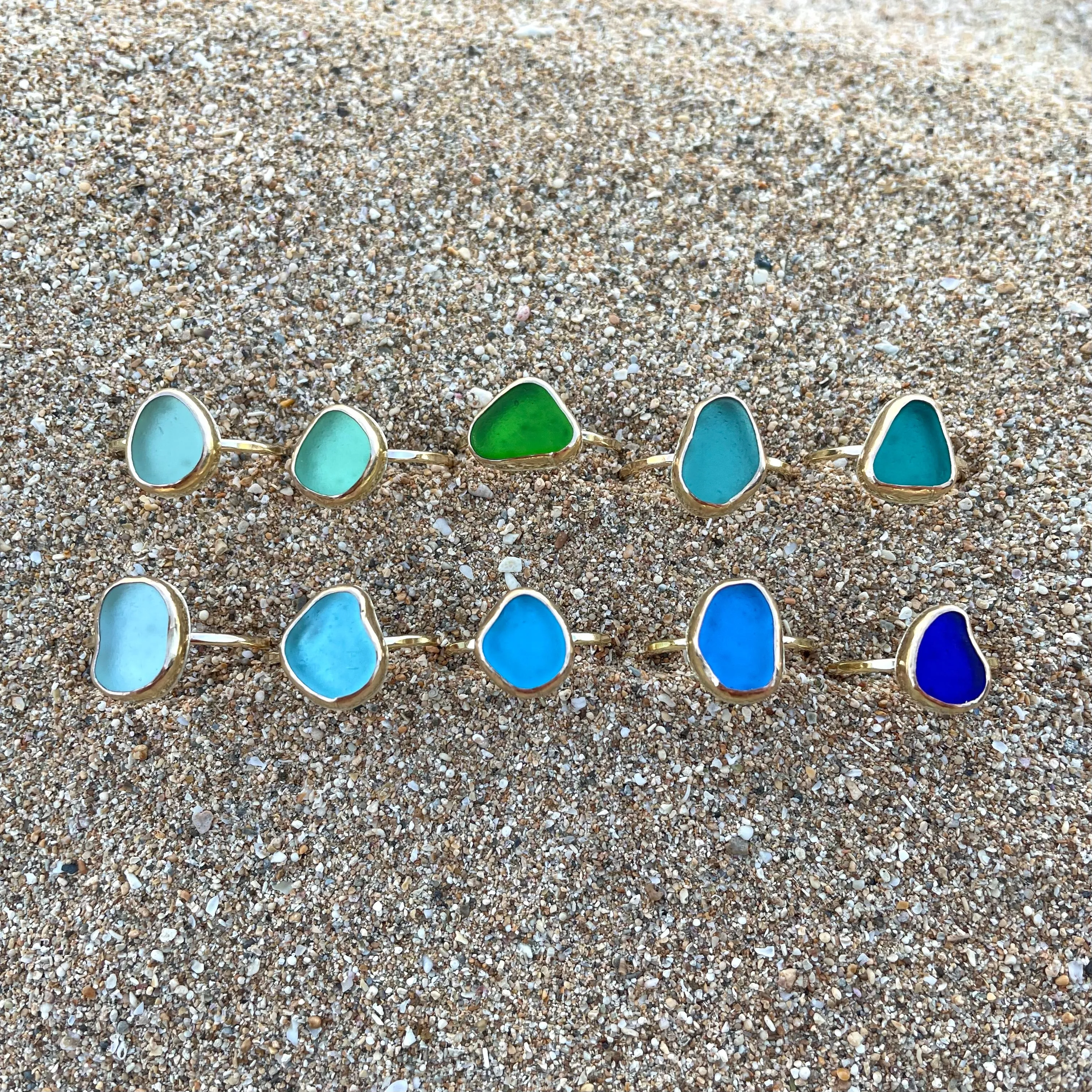 Sea Glass Rings in Gold Fill