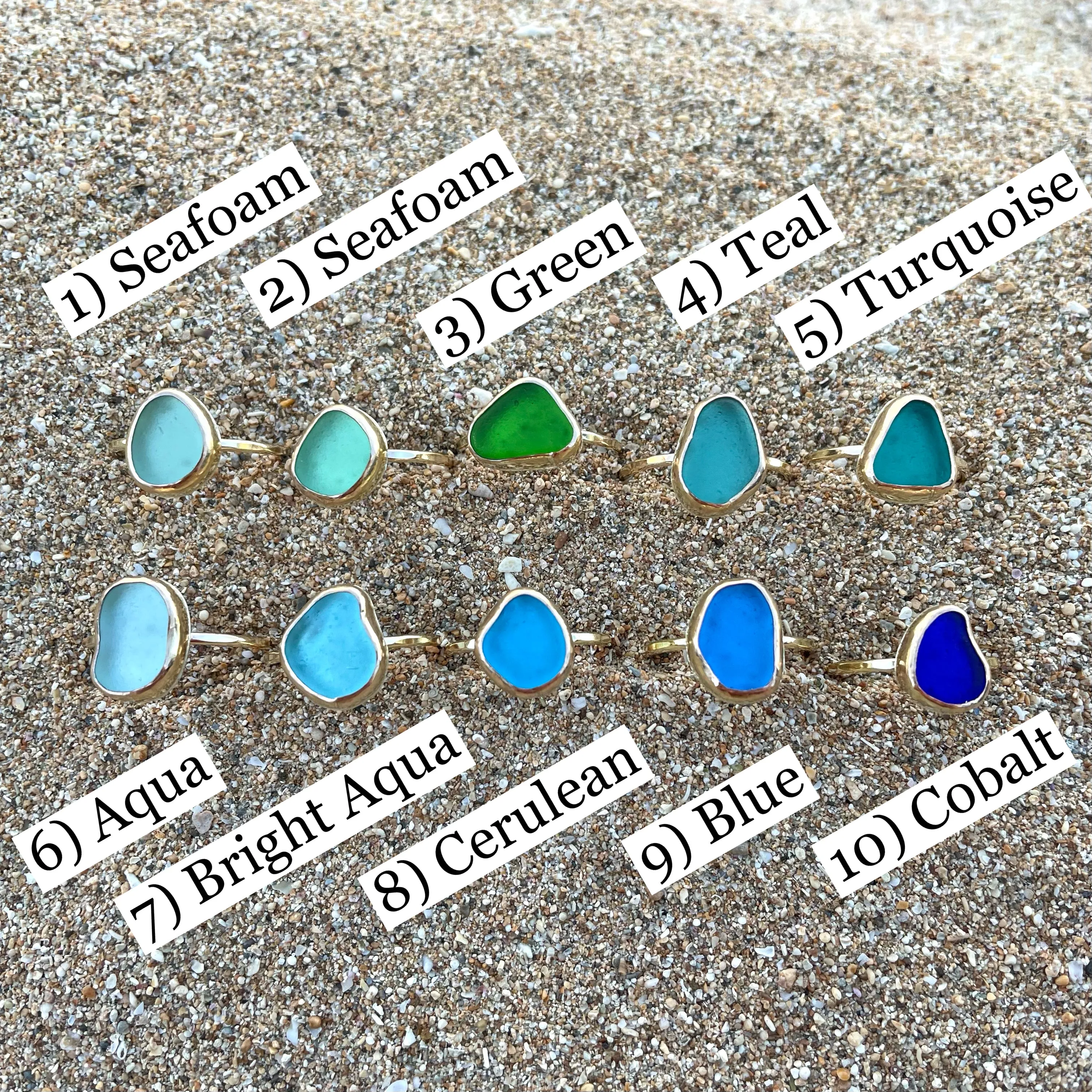 Sea Glass Rings in Gold Fill