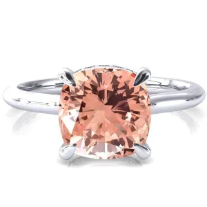Secret Cushion Champagne Sapphire 4 Prong Floating Halo Engagement Ring
