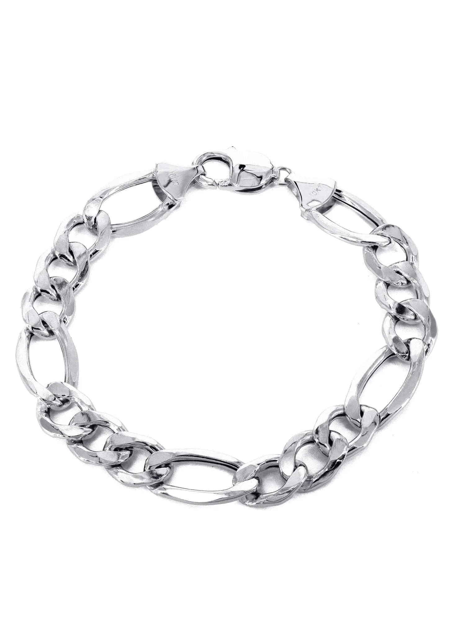 Semi Solid  Mens Figaro Bracelet 10K White Gold