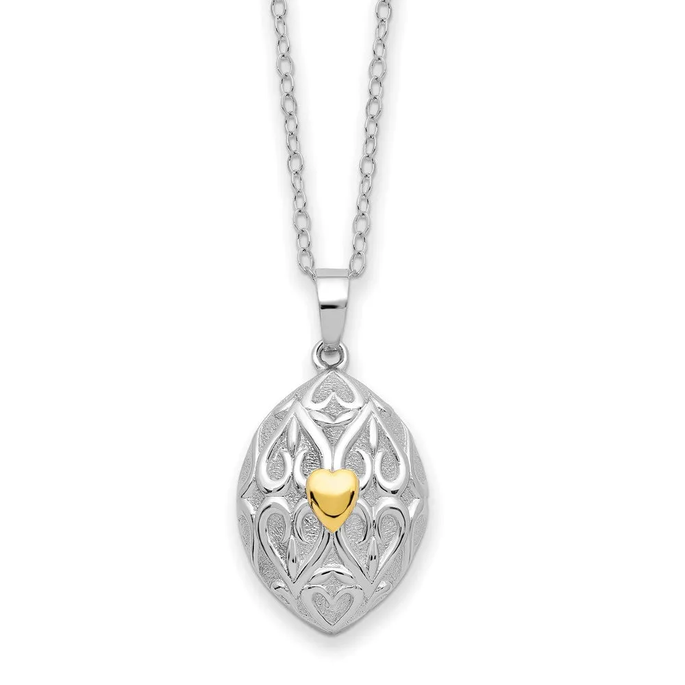 Sentimental Expressions Sterling Silver Rhodium-plated Gold-tone Heart in Egg Shaped Ash Holder 18in Necklace