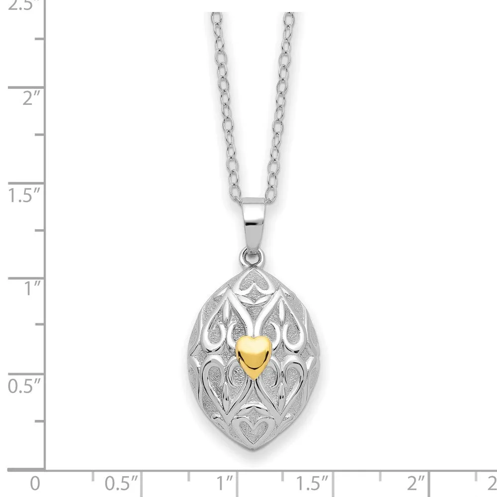Sentimental Expressions Sterling Silver Rhodium-plated Gold-tone Heart in Egg Shaped Ash Holder 18in Necklace