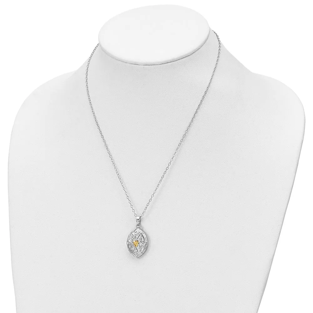 Sentimental Expressions Sterling Silver Rhodium-plated Gold-tone Heart in Egg Shaped Ash Holder 18in Necklace