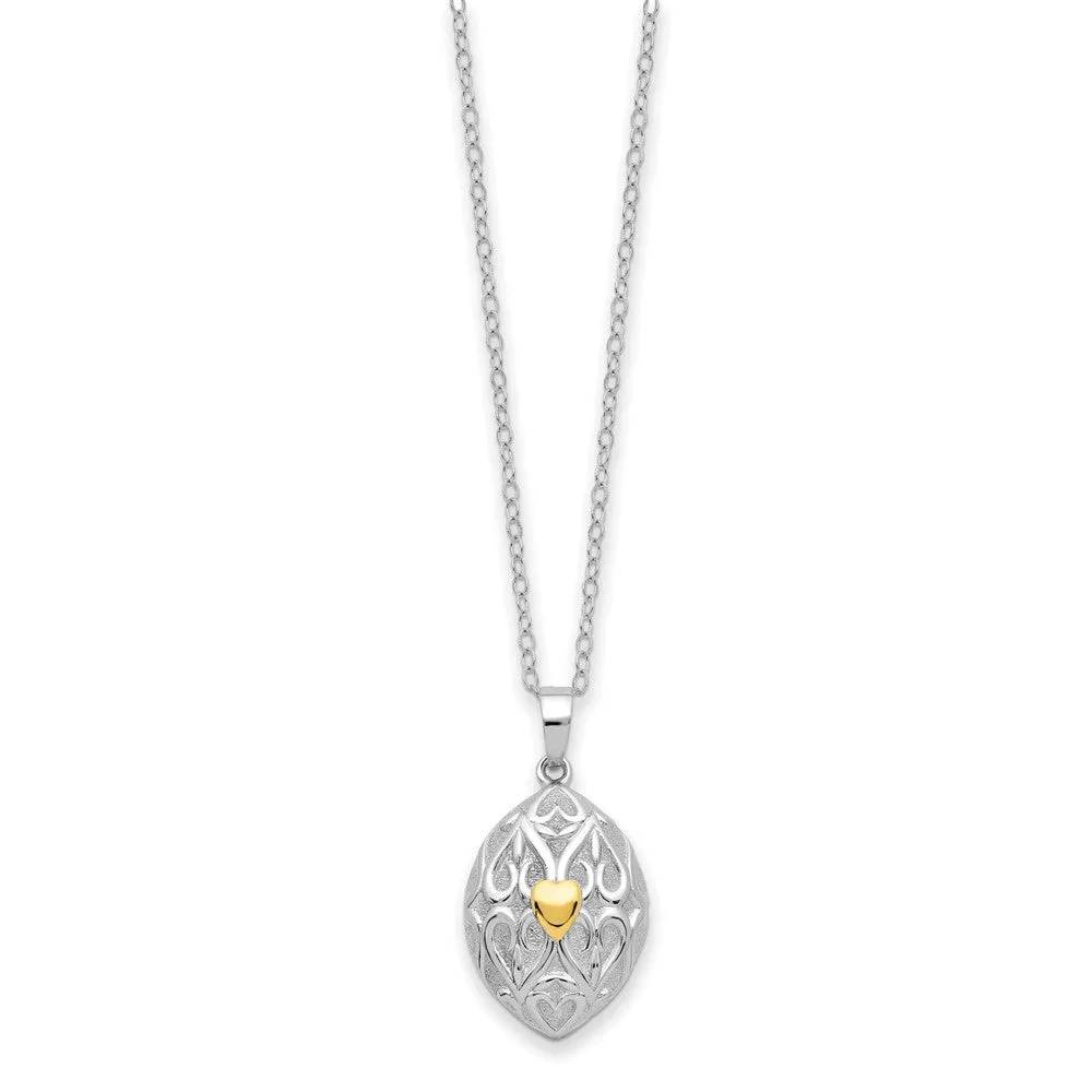 Sentimental Expressions Sterling Silver Rhodium-plated Gold-tone Heart in Egg Shaped Ash Holder 18in Necklace
