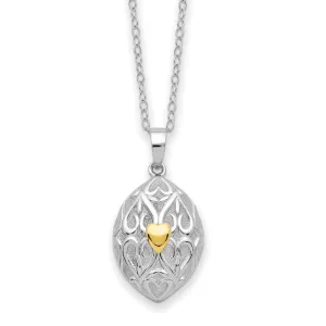 Sentimental Expressions Sterling Silver Rhodium-plated Gold-tone Heart in Egg Shaped Ash Holder 18in Necklace