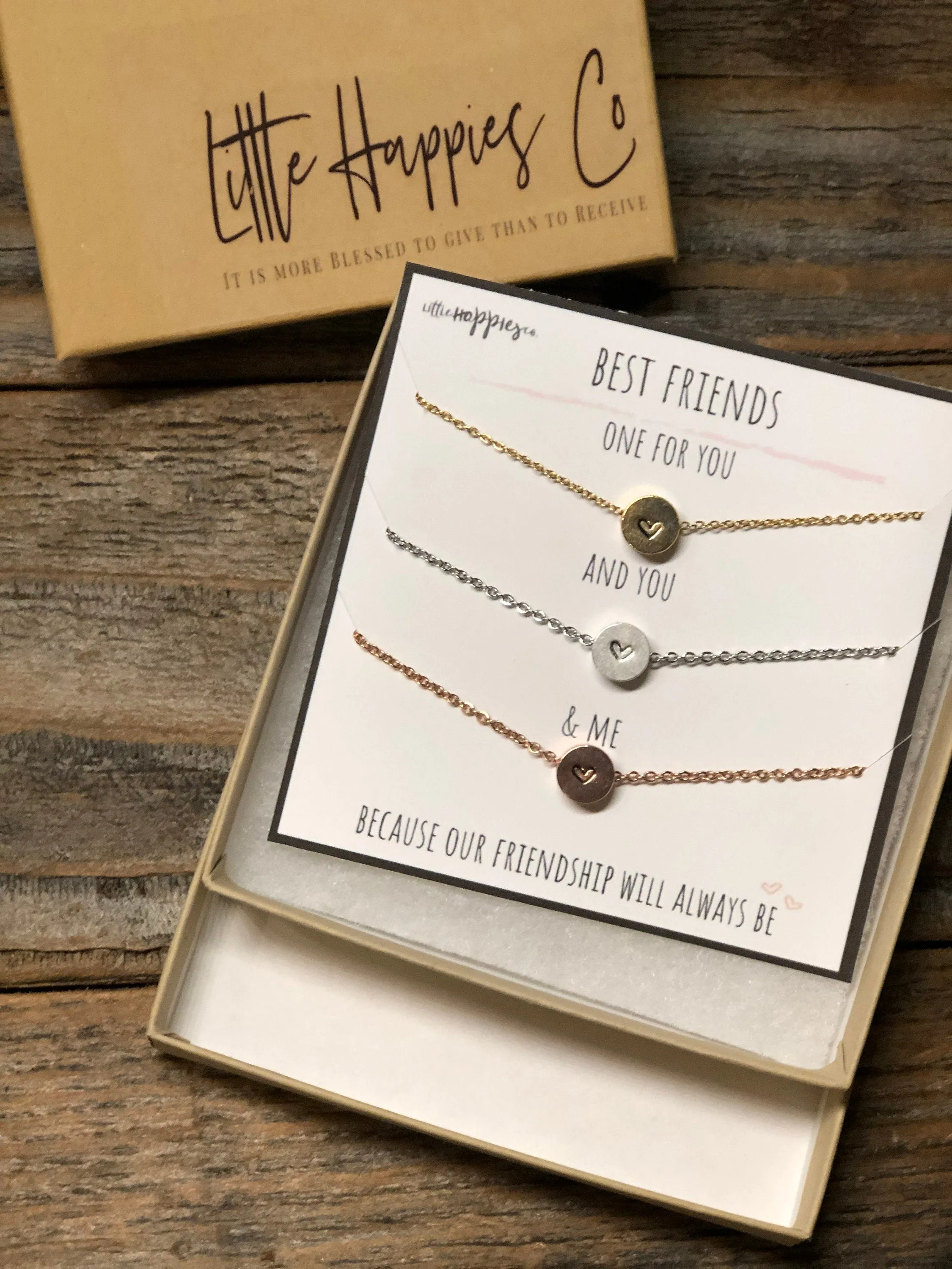 Set of 3 friend necklaces - Friendship necklaces 3 friend gift, Friendship jewelry friend, Friend gifts, Hand stamped heart necklaces, BFFs