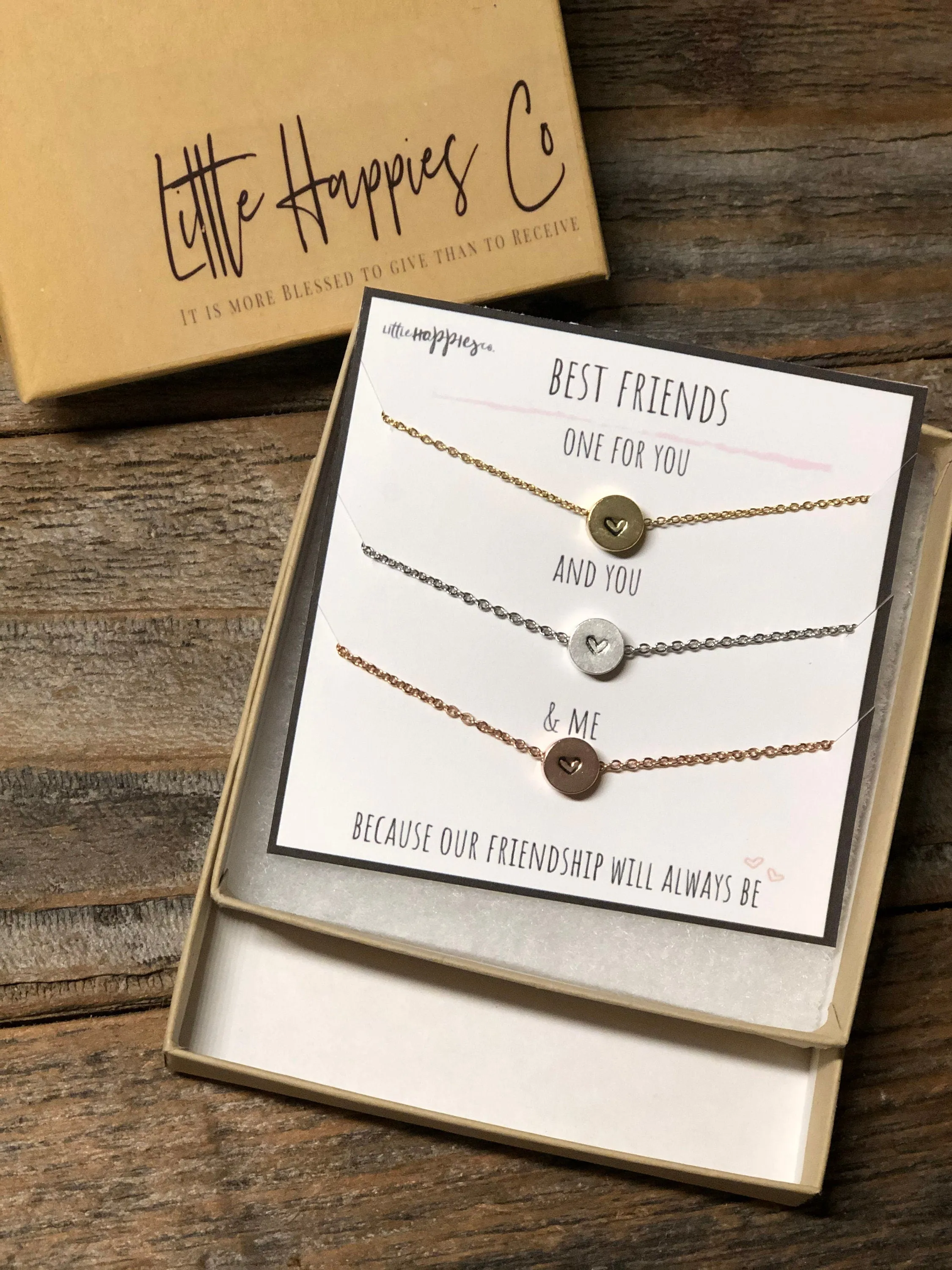Set of 3 friend necklaces - Friendship necklaces 3 friend gift, Friendship jewelry friend, Friend gifts, Hand stamped heart necklaces, BFFs