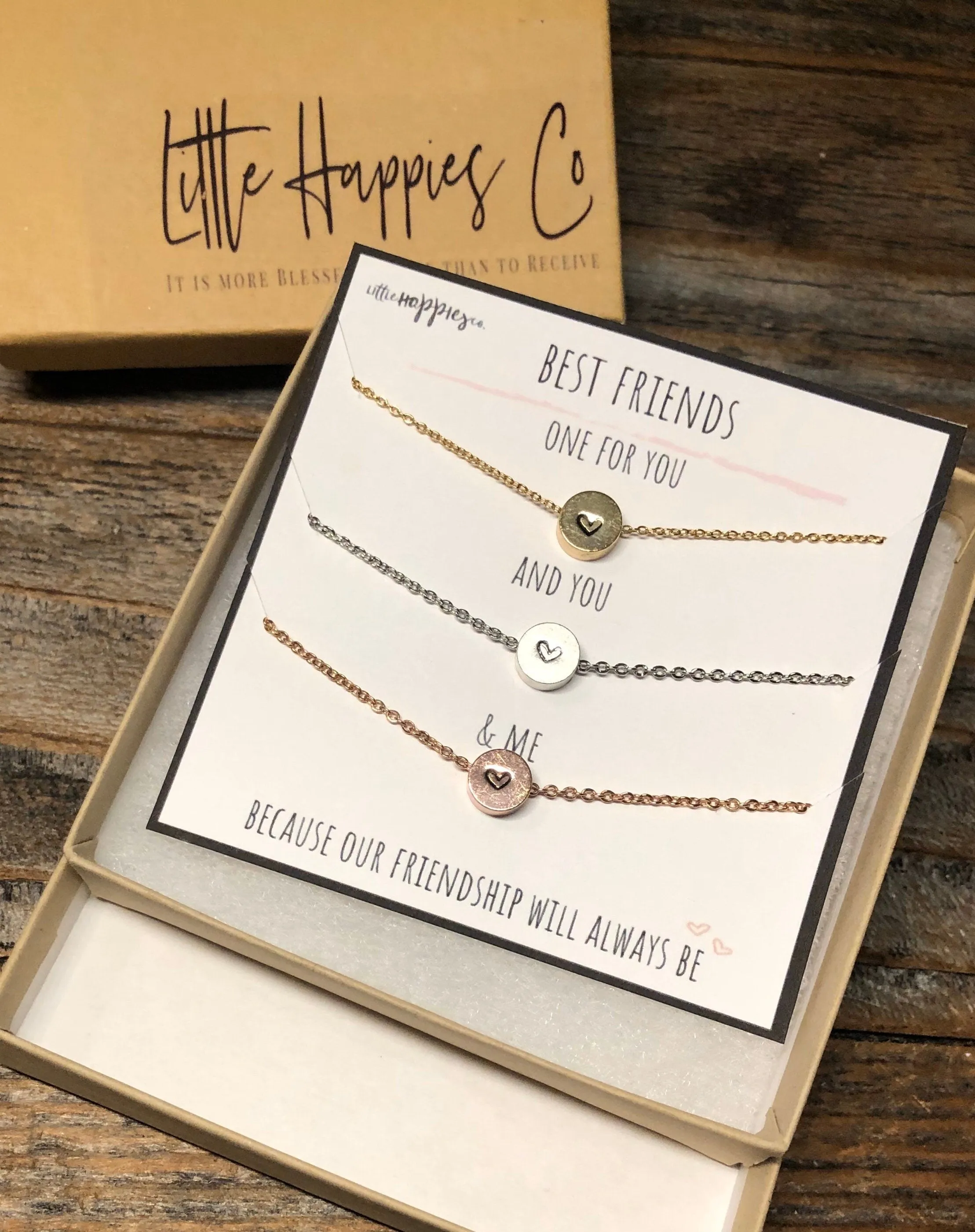 Set of 3 friend necklaces - Friendship necklaces 3 friend gift, Friendship jewelry friend, Friend gifts, Hand stamped heart necklaces, BFFs