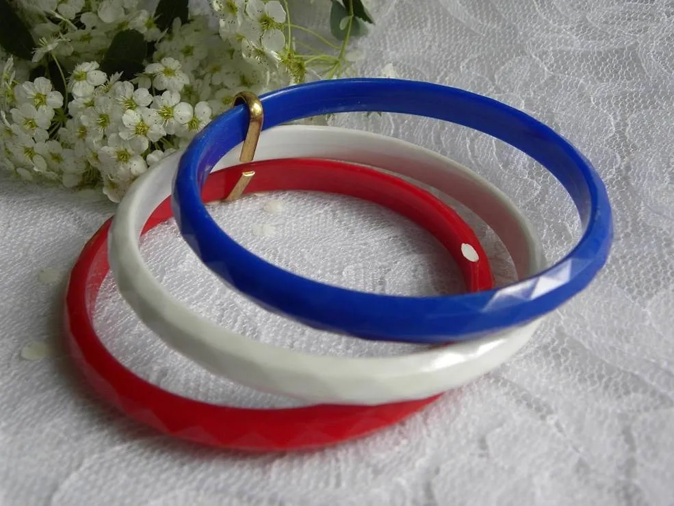 Set of 3 Vintage Red White and Blue Patriotic Bangle Bracelets