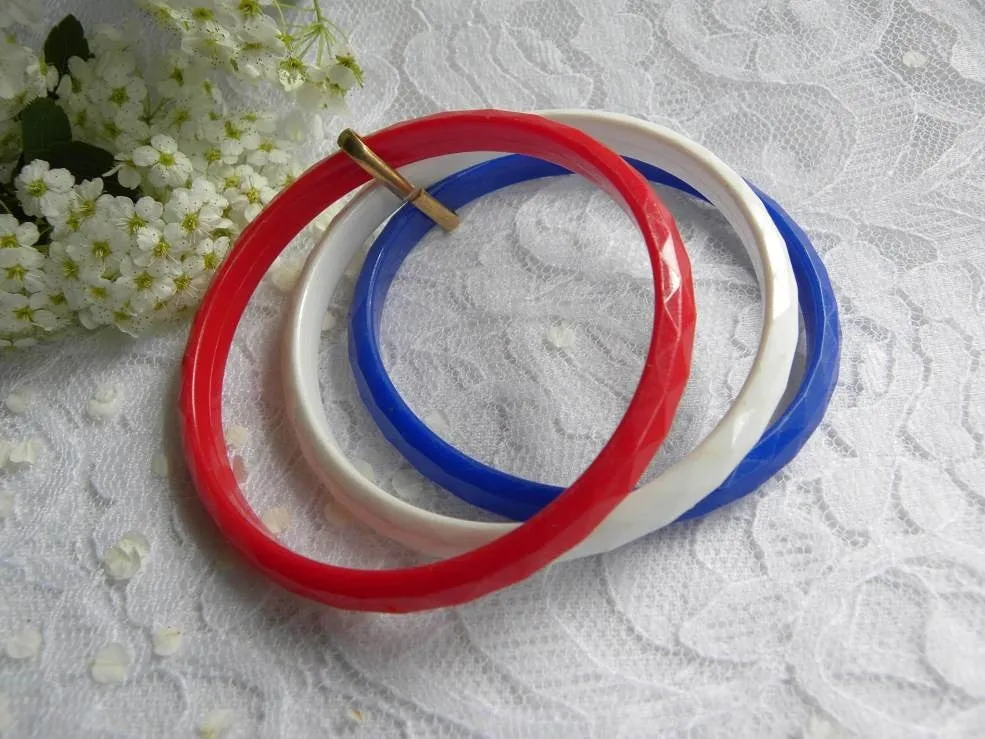 Set of 3 Vintage Red White and Blue Patriotic Bangle Bracelets