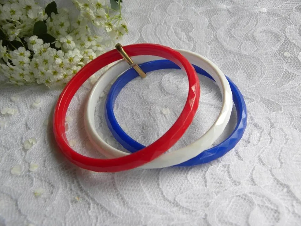 Set of 3 Vintage Red White and Blue Patriotic Bangle Bracelets