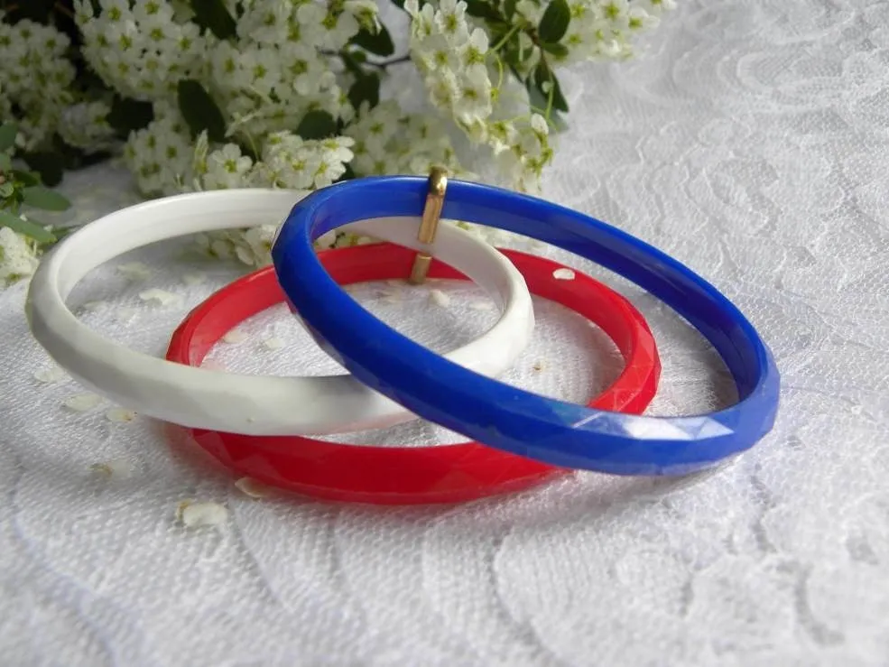 Set of 3 Vintage Red White and Blue Patriotic Bangle Bracelets