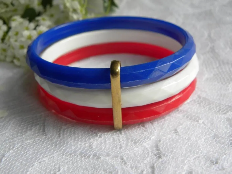 Set of 3 Vintage Red White and Blue Patriotic Bangle Bracelets