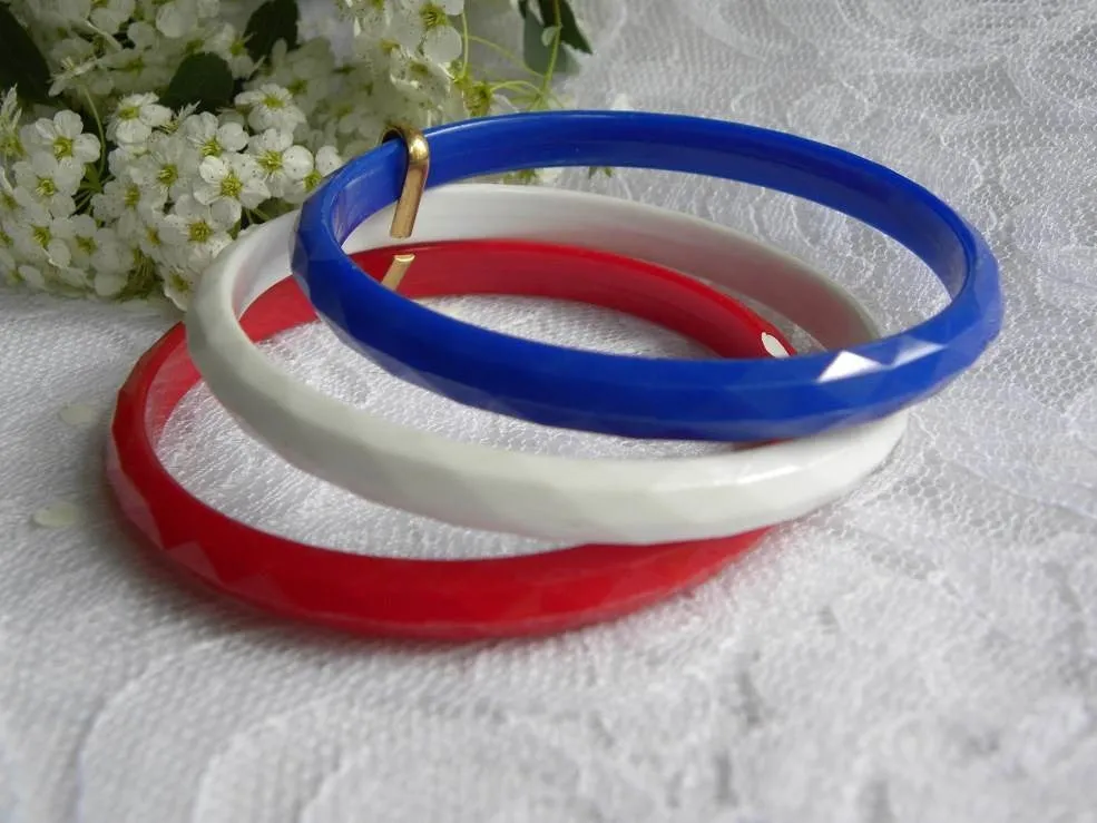 Set of 3 Vintage Red White and Blue Patriotic Bangle Bracelets