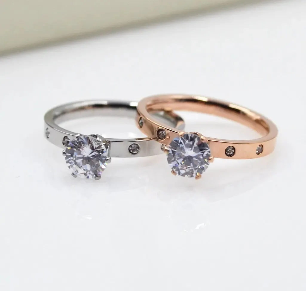 Set of 4 Small Diamond Rose Gold Rings