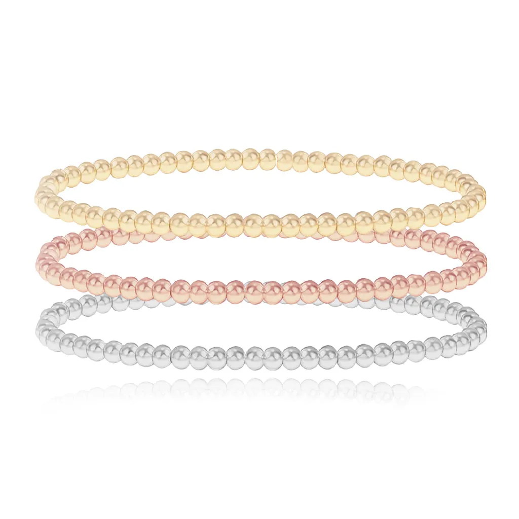 Set Three Mixed Gold Beaded Bracelet