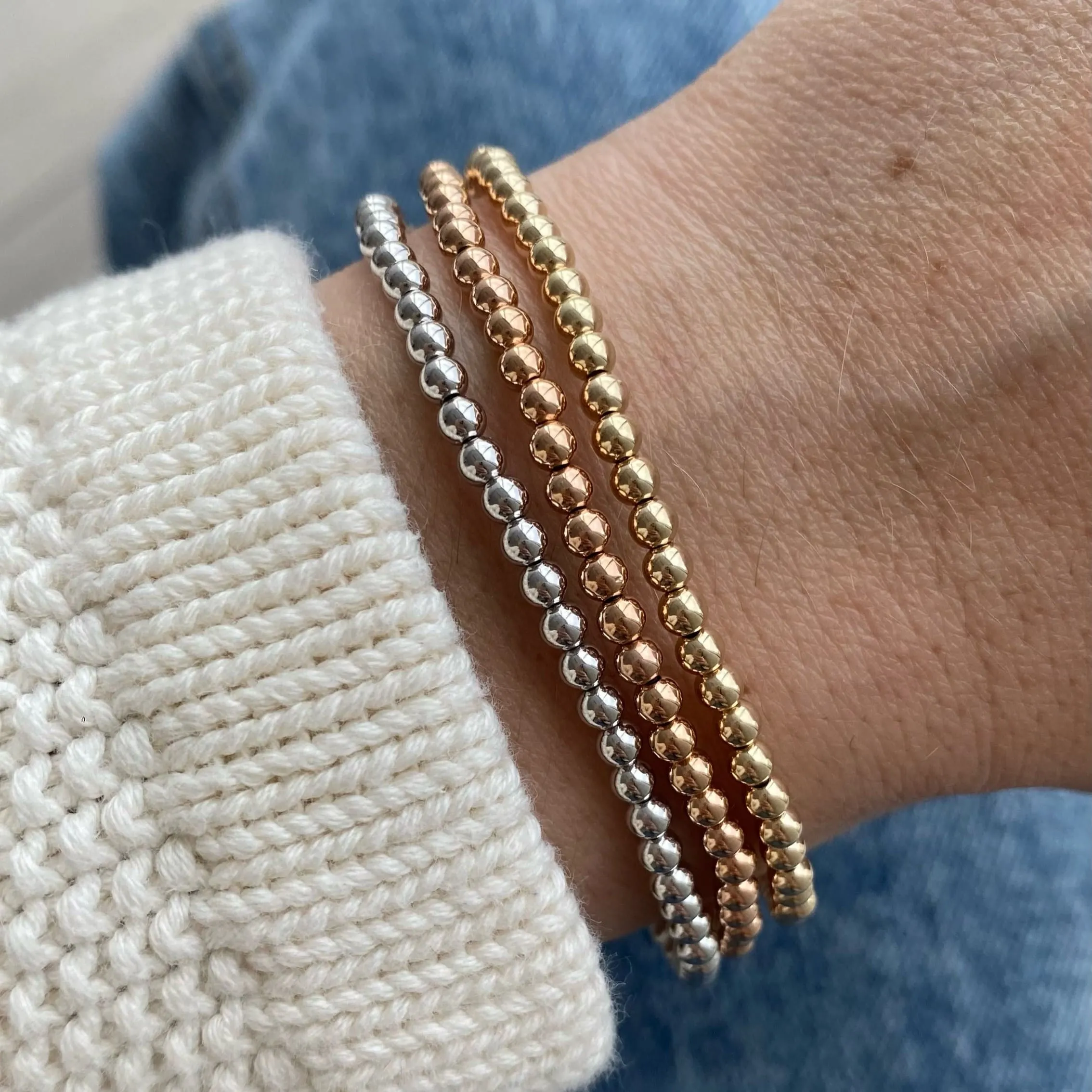 Set Three Mixed Gold Beaded Bracelet