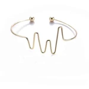SEXY SPARKLES Cuff Bangles Bracelet Gold Plated Heartbeat Wave /Electrocardiogram 18cm(7 1/8inch ) long for Women