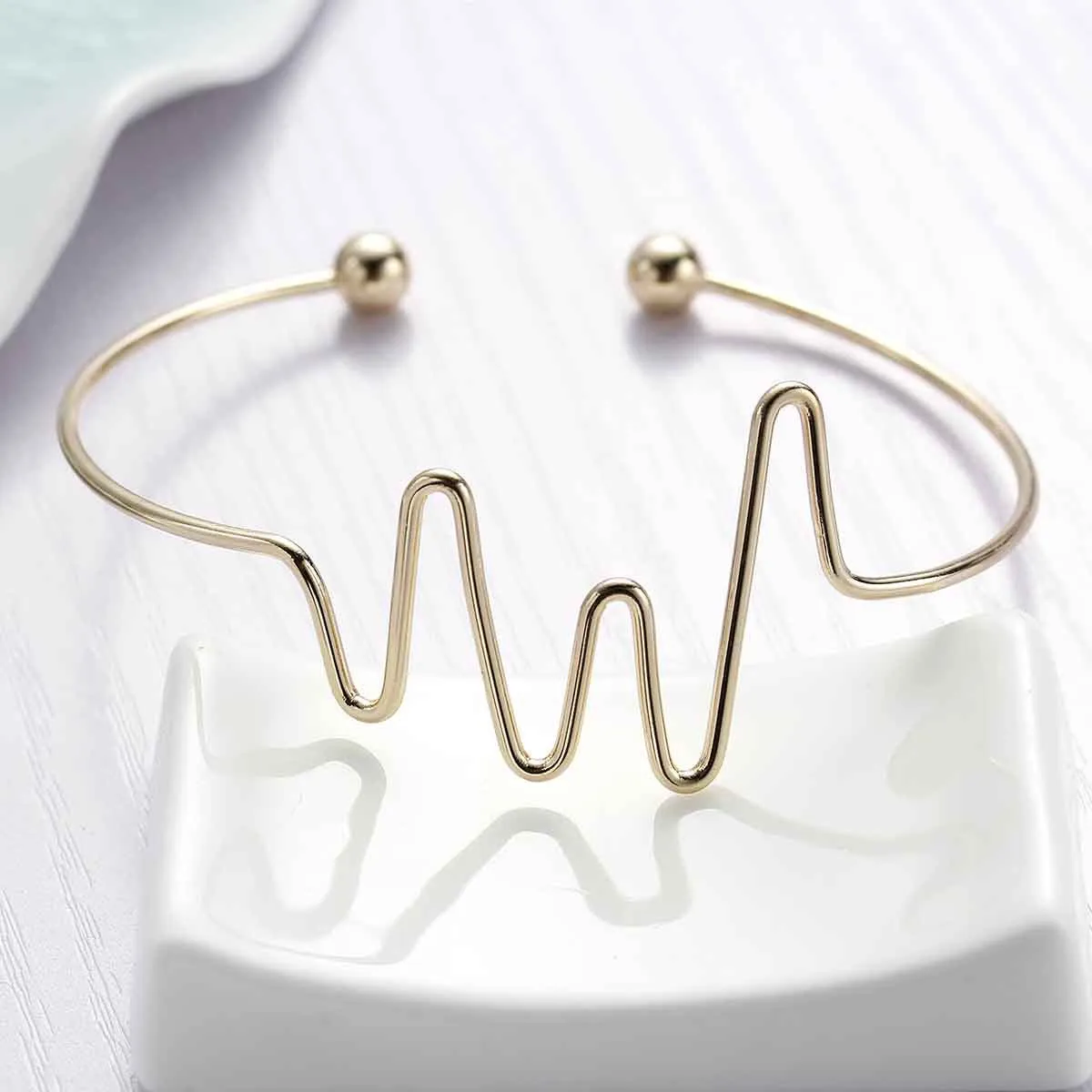 SEXY SPARKLES Cuff Bangles Bracelet Gold Plated Heartbeat Wave /Electrocardiogram 18cm(7 1/8inch ) long for Women