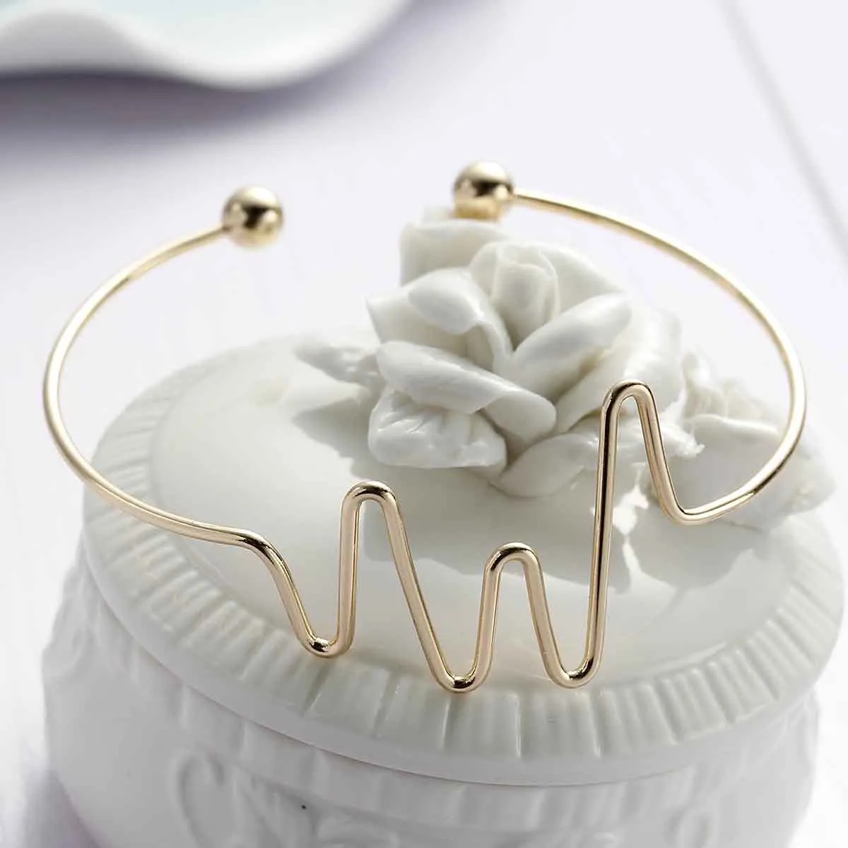 SEXY SPARKLES Cuff Bangles Bracelet Gold Plated Heartbeat Wave /Electrocardiogram 18cm(7 1/8inch ) long for Women