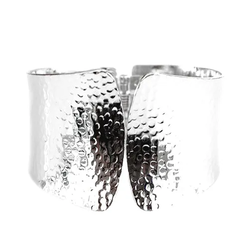 SHINY SILVER PLUS SIZE HAMMERED HINGED BRACELET  #SAKB10198_SIL-PL_SIZE