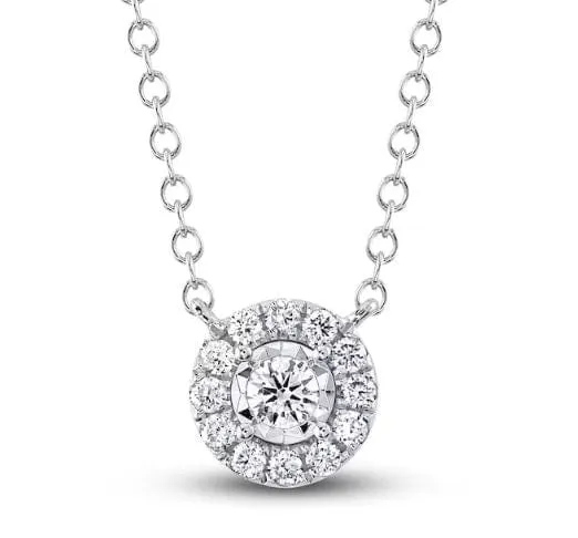 Shy Creation 14K White Gold 0.20ctw Diamond Halo Necklace