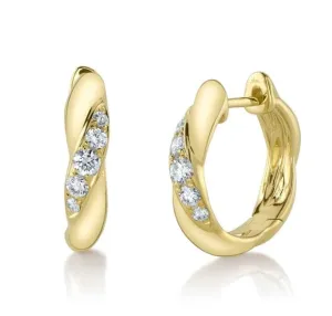 Shy Creation 14K Yellow Gold Diamond Twist Huggie Hoops