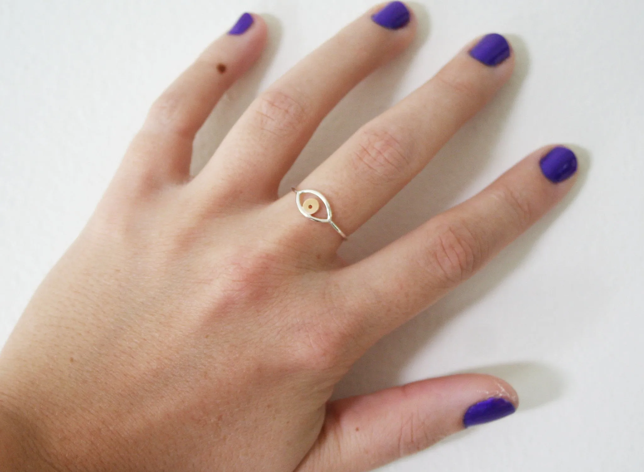 Silver & Gold Evil Eye Ring